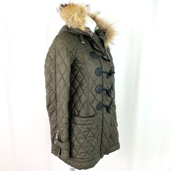 BURBERRY BRIT QUILTED TOGGLE LANSDOWNE COAT W/FUR HOOD XS - Picture 6 of 12